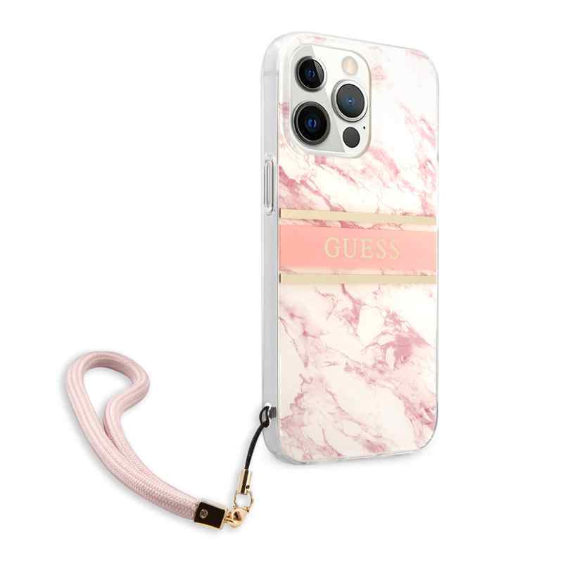 Maska Guess Marble Strap za iPhone 13 Pro Max roze GUHCP13XKMABPI
