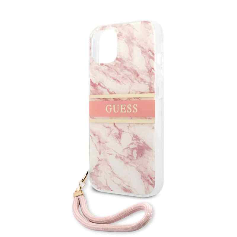Maska Guess Marble Strap za iPhone 13 roze GUHCP13MKMABPI