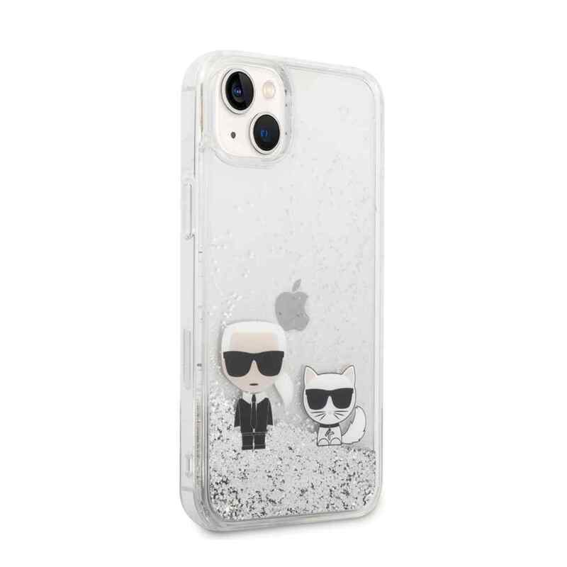 Maska Karl Lagerfeld Hc Liquid Glitter Karl&Choupette za iPhone 14 Plus 6.7 srebrnaKLHCP14MGKCS