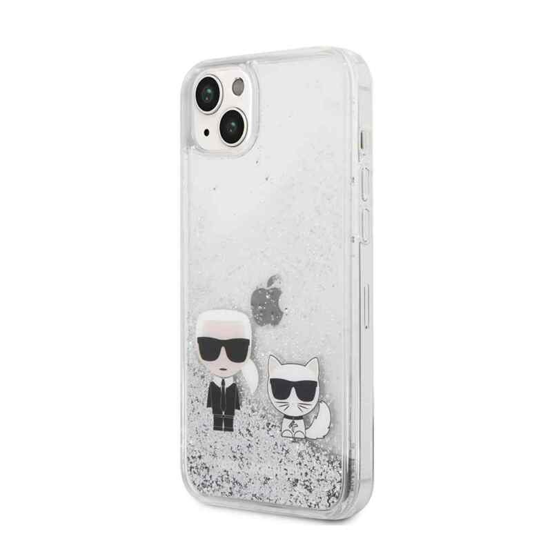 Maska Karl Lagerfeld Hc Liquid Glitter Karl&Choupette za iPhone 14 Plus 6.7 srebrnaKLHCP14MGKCS