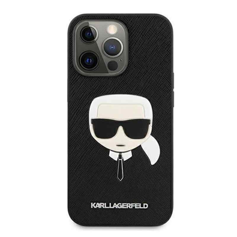 Maska Karl Lagerfeld Saffiano Karl Head za iPhone 13 crna KLHCP13MSAKHBK