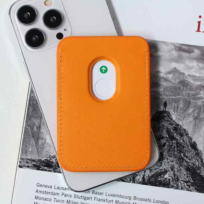 Maska Kožna Magsafe Pocket za iPhone 14 narandzasta