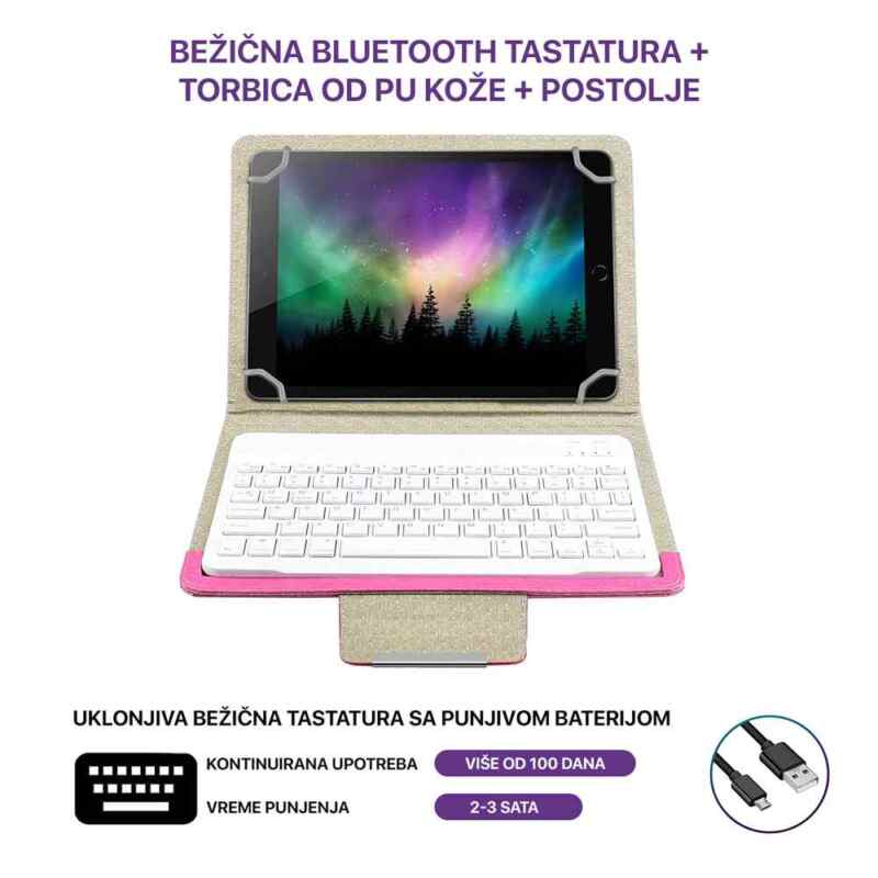 Maska sa Bluetooth Tastaturom Kožna za Tablet 10 inča Univerzalna pink