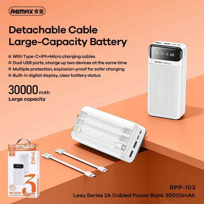 Back up baterija REMAX Lesu Series RPP-103 2A Cabled 30000mAh bela