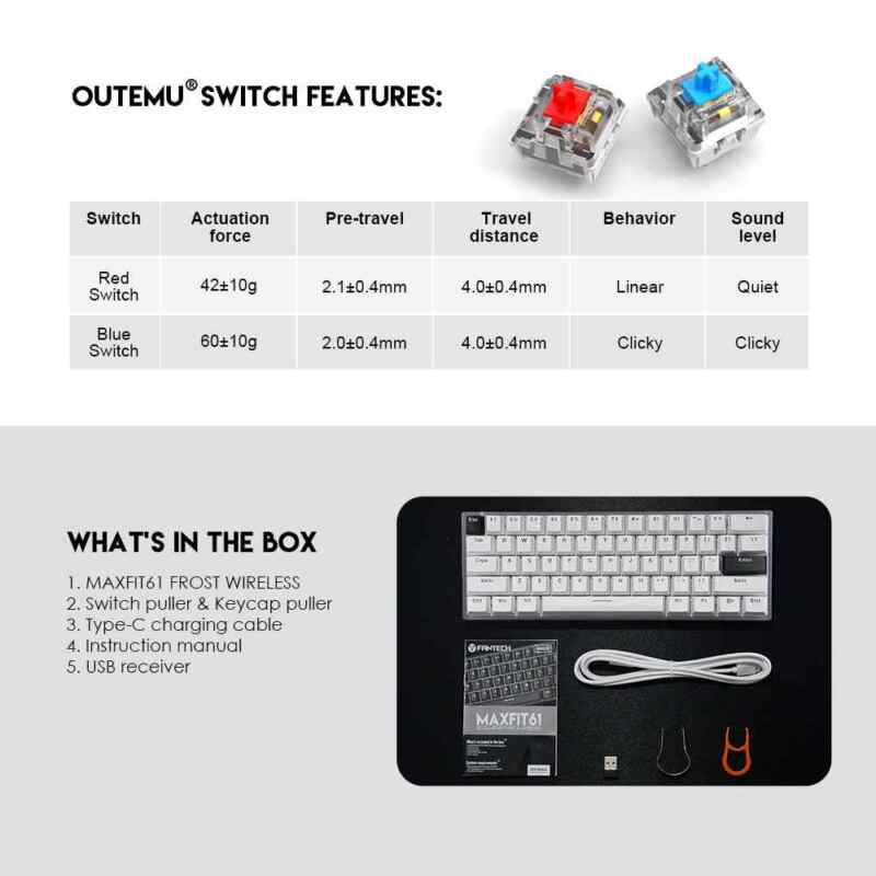 Tastatura Mehanicka Gaming Fantech MK857 RGB Maxfit61 FROST Bežični Space Edition Red switch