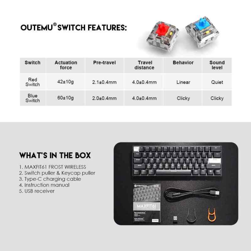 Tastatura Mehanicka Gaming Fantech MK857 RGB Maxfit61 FROST Bežični crna Red switch