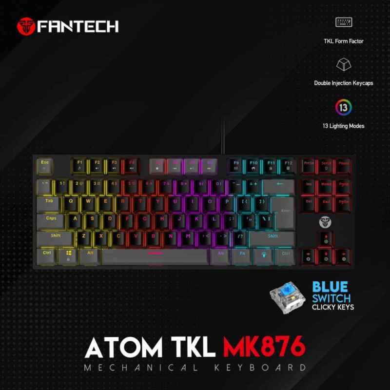 Tastatura Mehanicka Gaming Fantech MK876 RGB Atom TKL crna Blue switch