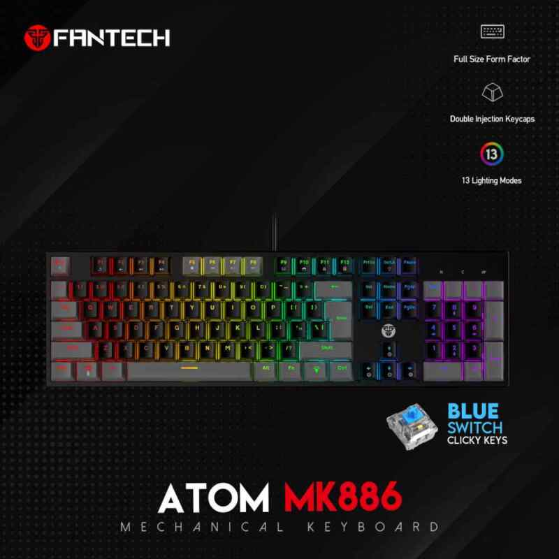 Tastatura Mehanicka Gaming Fantech MK886 RGB Atom crna Blue switch