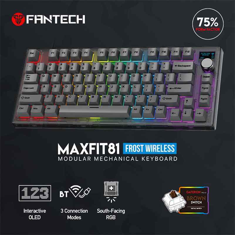 Tastatura Mehanicka Gaming Fantech MK910 RGB PBT Maxfit81 Frost Bežični crna brown switch