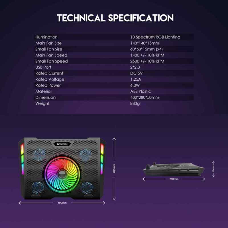 Laptop Cooler Fantech NC20 RGB crni