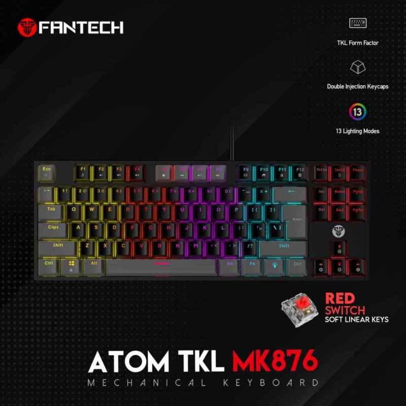 Tastatura Mehanicka Gaming Fantech MK876 RGB Atom TKL crna Red switch