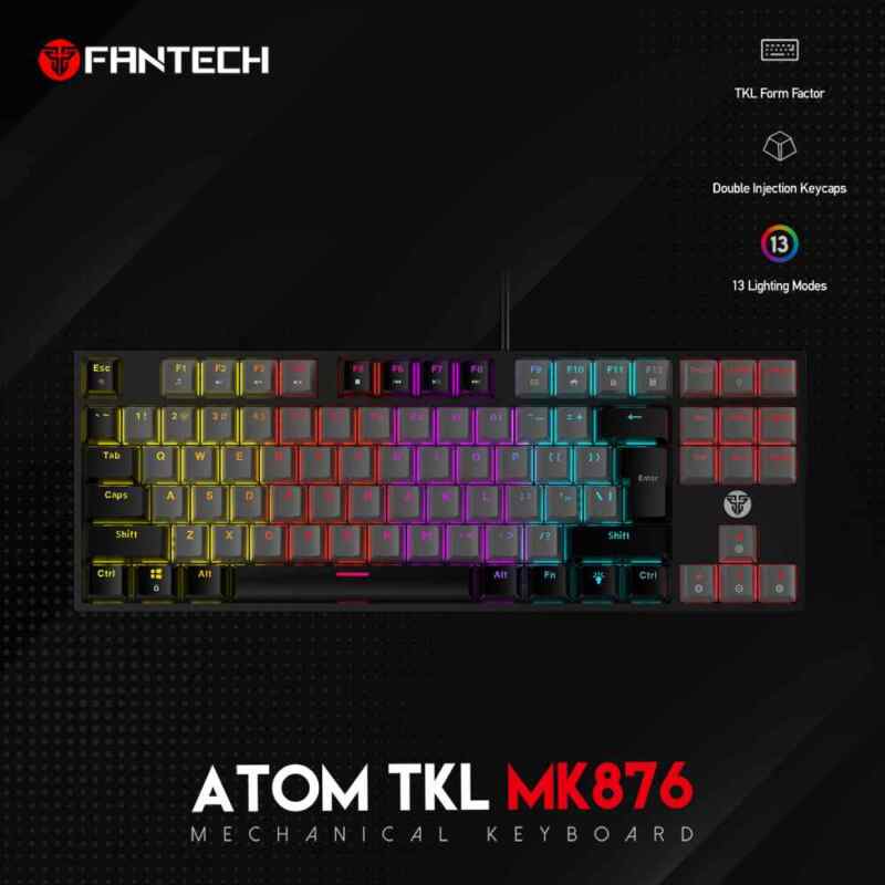 Tastatura Mehanicka Gaming Fantech MK876 RGB Atom TKL siva Red switch
