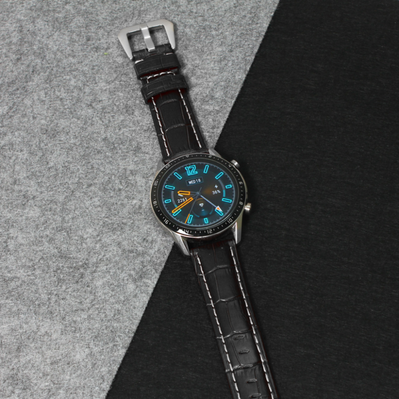 Narukvica elegant relief kozna za smart watch 22mm crna