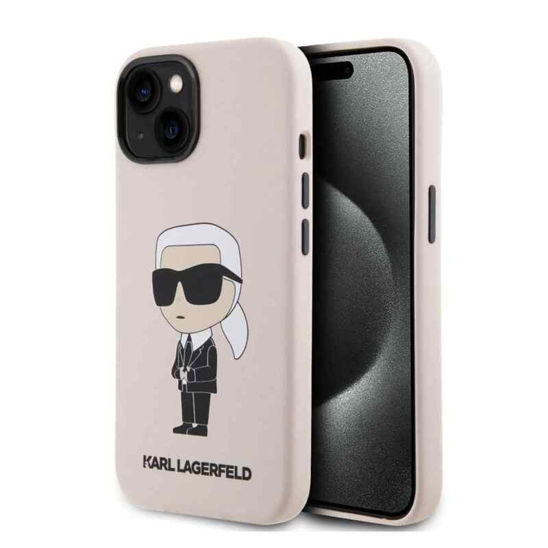 Maska Karl Lagerfeld Hc Silicone NFT Ikonik za iPhone 15 6.1 roze KLHCP15SSNIKBCP