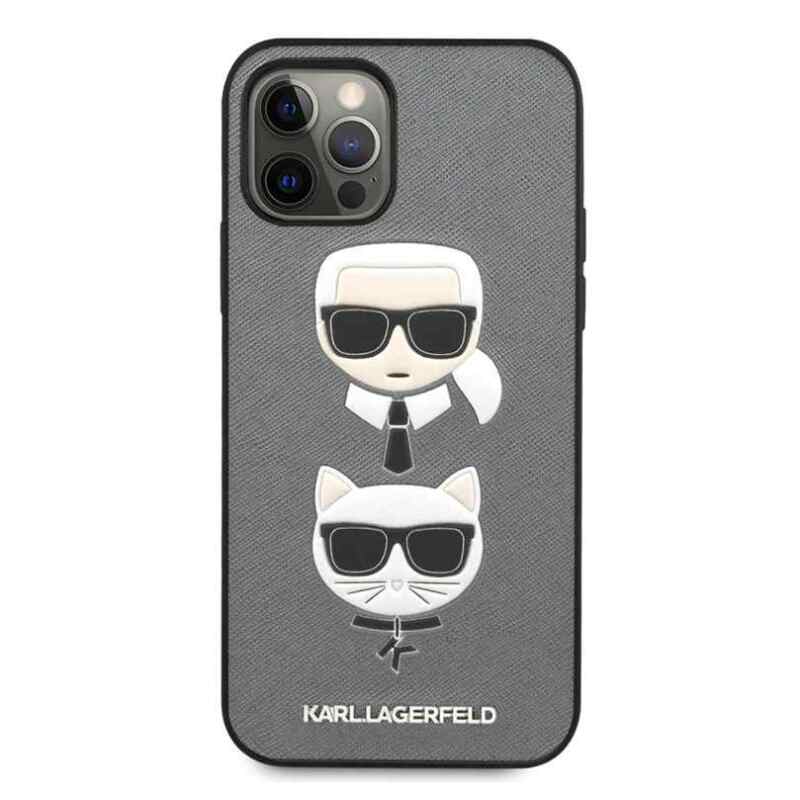 Maska Karl Lagerfeld CPU Saffiano K&C Heads za iPhone 12/12 Pro srebrna KLHCP12MSAKICKCSL