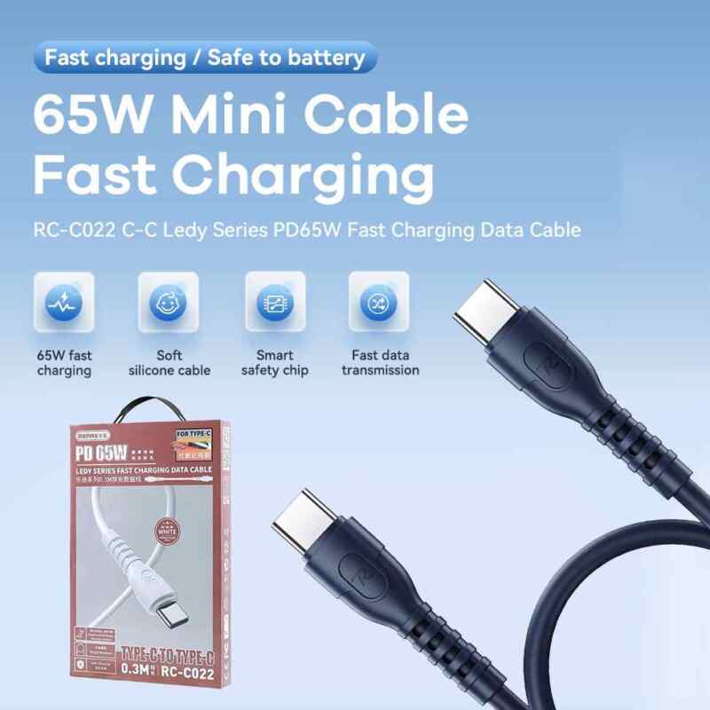 Data kabl REMAX Ledy Series 65W Fast Charging RC-C022 Type C na Type C crni